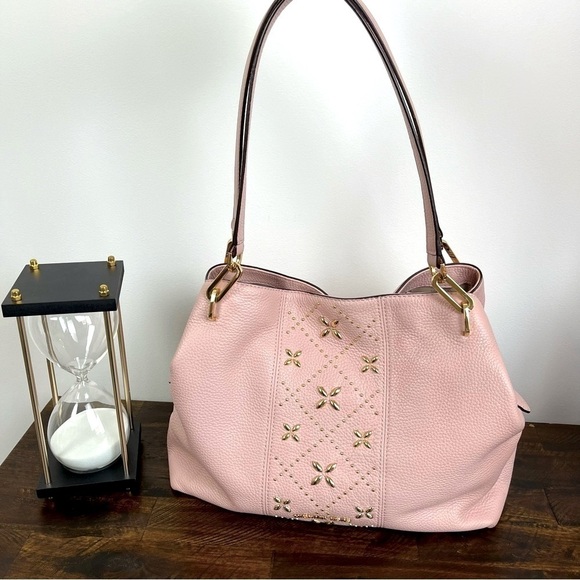 Michael Kors Pink Leighton Studded Shoulder Bag. Pebbled Leather - Picture 3 of 11